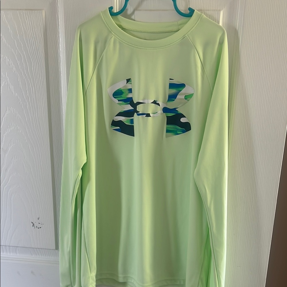 Under Armour Neon Green Long Sleeve Shirt with Camo Logo